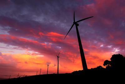 Wind turbines in a South Australian wind farm, generating renewable energy.