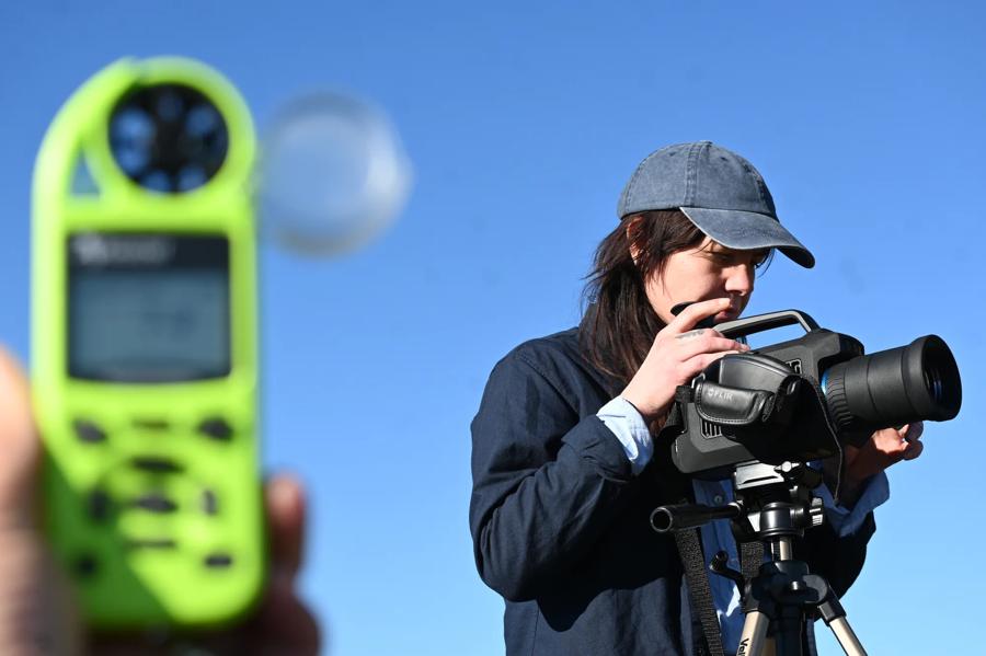 ACF investigators in the field: Piper uses an anemometer while Kim Garratt operates an OGI camera