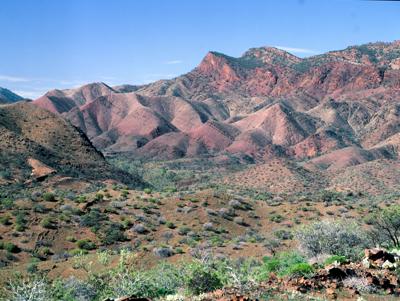 Heyson Range, Flinders Ranges. Mountain range with blue sky.