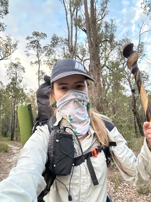 A bushwalker wearing an Australia's Biggest Bushwalk buff