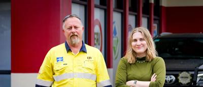 Two people, Shawn Higgins and Jaclyn McCosker, smiling, outdoors.