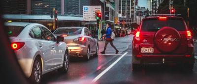 Queens Wharf traffic image, showing vehicles and road infrastructure.