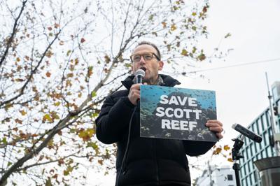 Adam Bandt speaking at the Rally for the Reef 