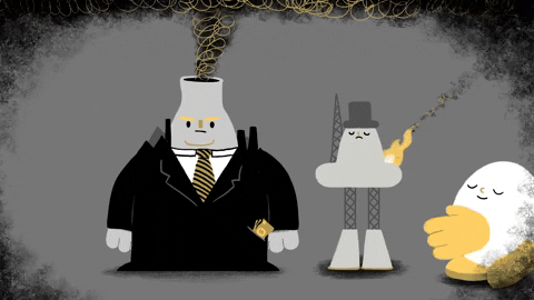 Animated GIF: A person walking, carrying a bag, with a cityscape background.