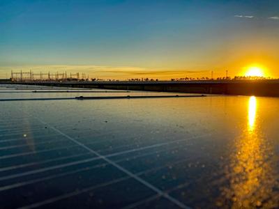 Sunrise over Haughton River, Queensland. Orange sky, river, and landscape.