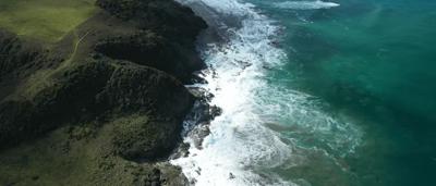 Ocean scene, coral reef, diverse marine life, sunlight filtering through water.