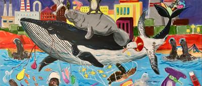 Ocean scene, students painting, Tamm Art Studio, normal day.