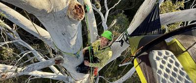 Dr. Ana Gracanin smiling, camping, near a canopy.