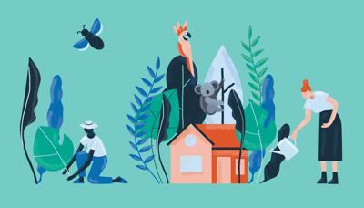 Green trees and foliage with a blue sky background. "Nature for Neighbourhoods" header.