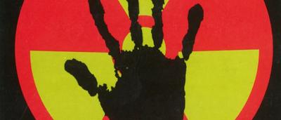 Postcard: Aboriginal art, landscape, text "Jabiluka", vibrant colors.