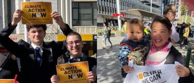 School strike protest, young people holding signs, climate change awareness.