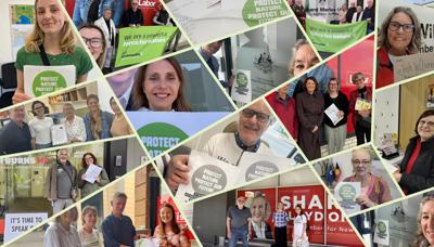 People holding hands, nature background, website banner.