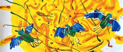 Birdy bird illustration, flying high, Artbox Workshops.