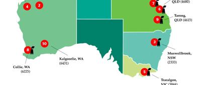 Graphic: 10 most polluted postcodes in Australia, bar chart, economy related.