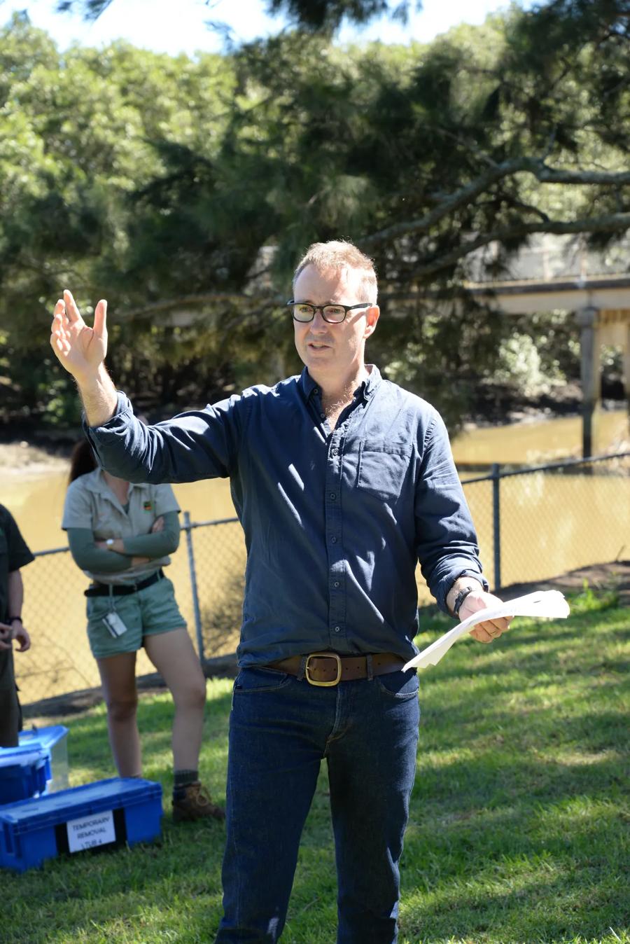 Paul Sinclair making his case with both hands at a nature laws community barbeque in Sydney, 2019