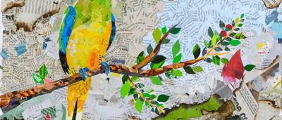 Artwork of a colorful bird, part of a children's art competition.