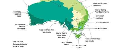 Map showing ecosystem collapse risk, with colored regions and labels.