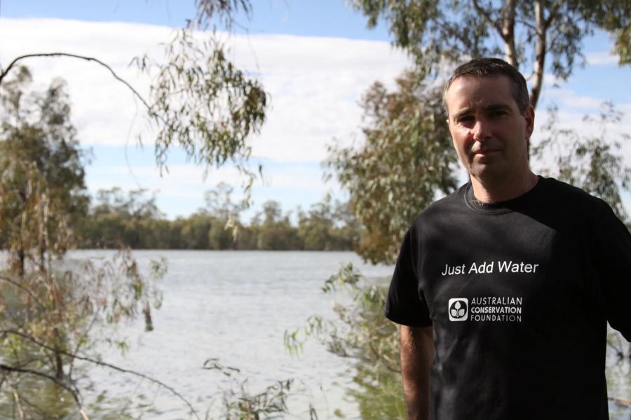 Donated water flowing back into the Hattah Lakes in northern Victoria