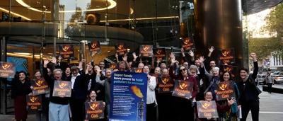 Melbourne skyline with text "Super Fund Action" and logo.