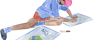 Poster making workshop: hands, colorful paper, markers, text, and diverse people at a table.