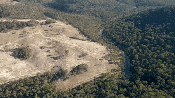 Drone panorama of Red Range NSW loop, showing landscape and road.