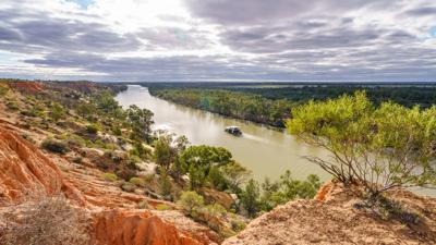 River landscape, cliffside lookout, Murray-Darling, expedition photo.