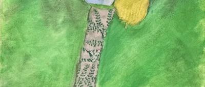 Blue-tongued orchid, purple and white petals, green leaves, close-up.