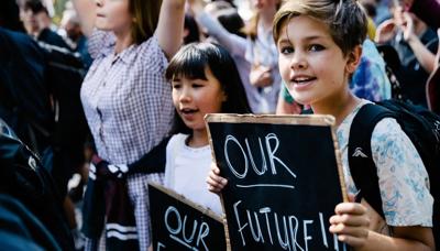 Header image: Children's faces, diverse group, smiling, text "Kids Our Future" on a blue background.