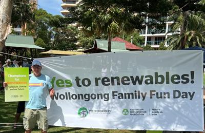 Green canopy of trees, sunlight filtering through leaves.