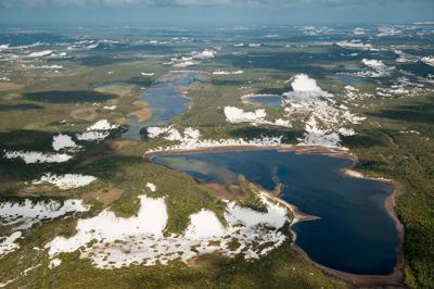 Extensive wetlands landscape, Kerry Trapnell photo, featuring water, vegetation, and sky.