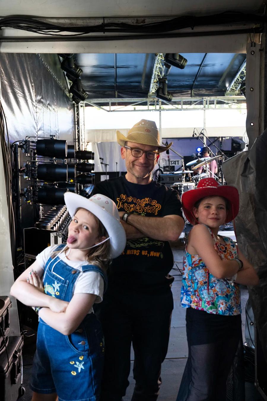 Adam with his daughters Wren and Elke before his DJ set