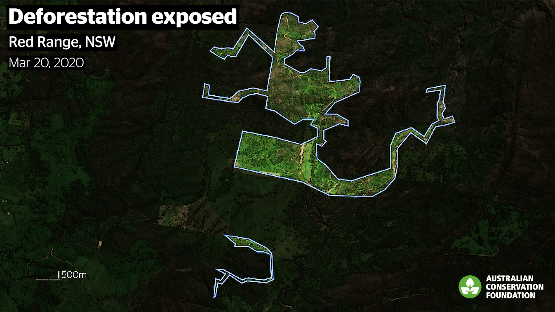 Timelapse of deforestation in a red landscape, showing tree removal over time.