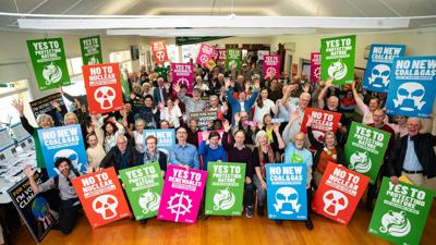 Woman in a field, holding a camera, looking at a mountain range.
